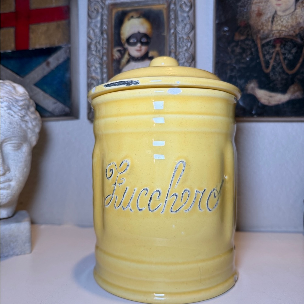 Sur La Table “Zucchero” Yellow Ceramic Sugar Canister – Made in Italy – Rustic